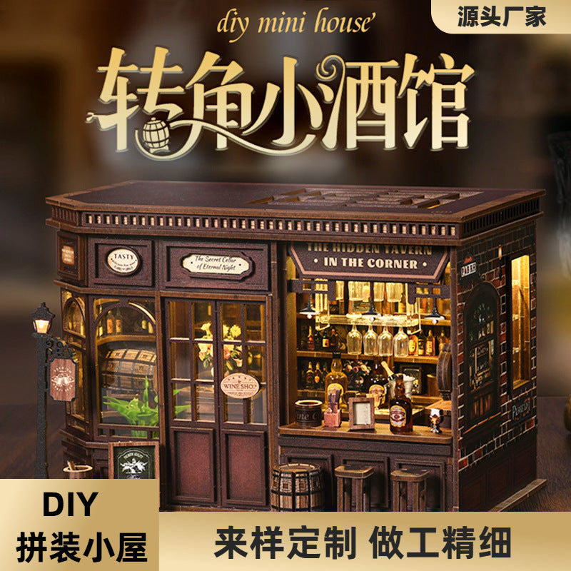 Corner Bistro Cottage Hand Assemble DIY Cottage Miniature 3D Stereoscopic Creative Puzzle Toy Gift
